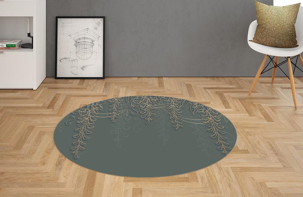 3D Ковер  «Ажурные ветви в оливковых тонах» Овальный 2