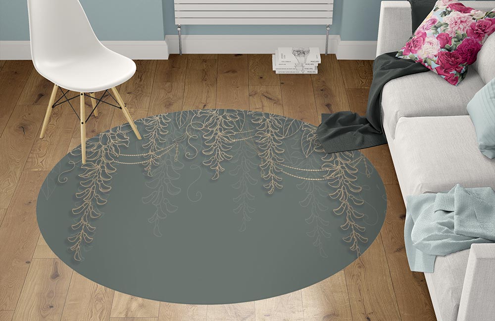 3D Ковер  «Ажурные ветви в оливковых тонах» Круглый 1