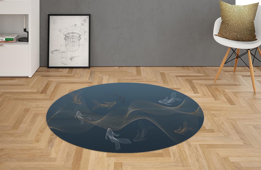 3D Ковер  «Золотые волны в морской синеве» Овальный 2