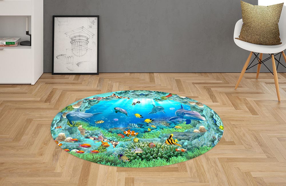 3D Ковер «Разноцветные морские обитатели»  Овальный 2