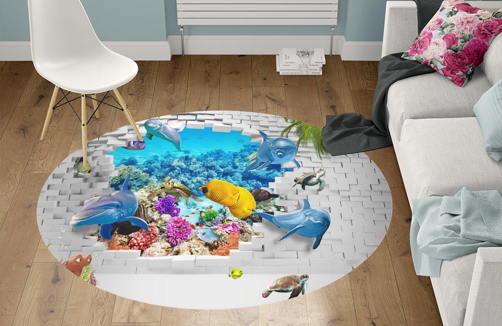 3D Ковер «Океан за стеной»  Круглый 1