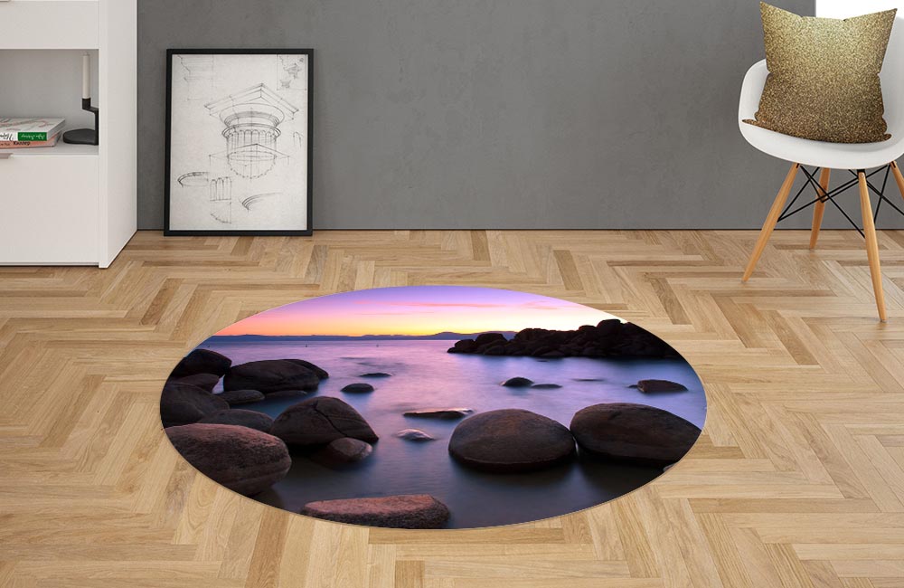 3D Ковер «Камни в море на закате»  Овальный 2