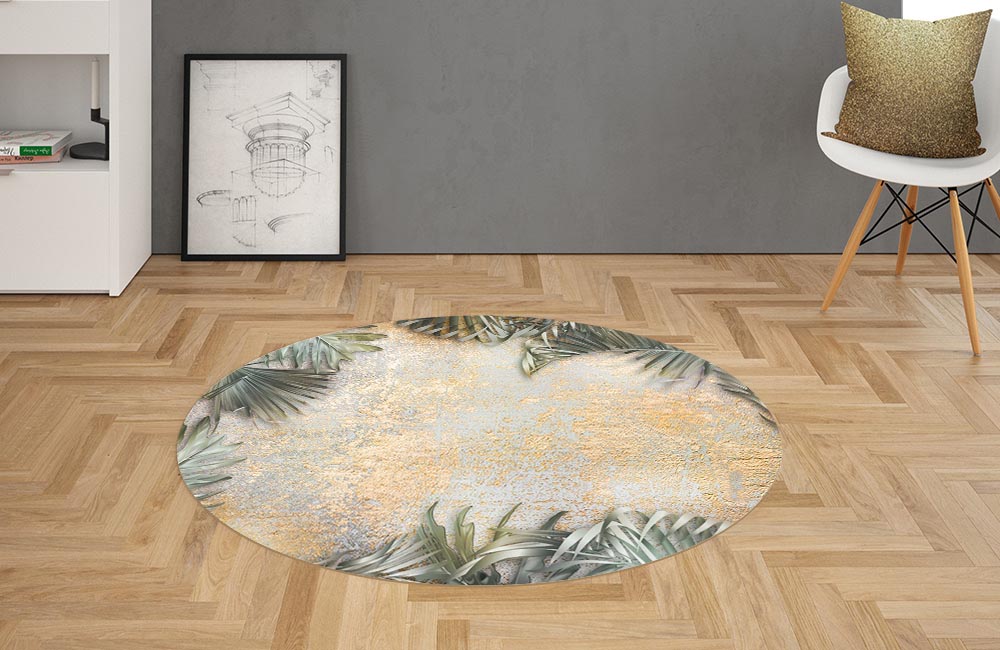 3D Ковер  «Пальма на золотой штукатурке» Овальный 2