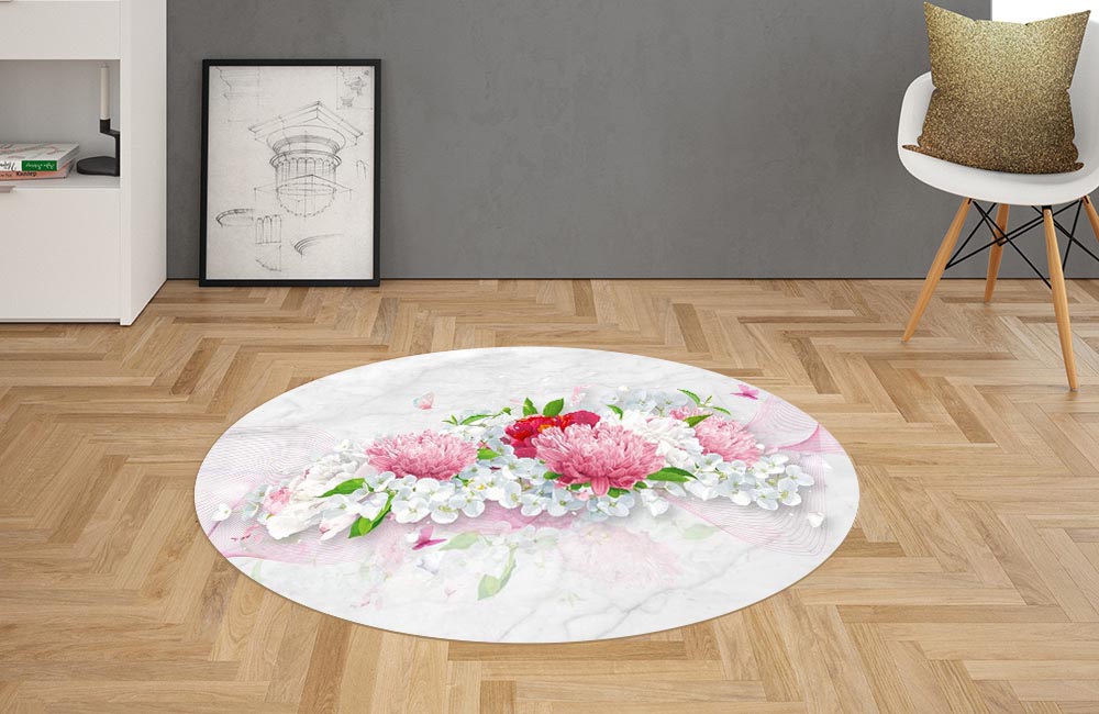 3D Ковер «Нежно-розовые хризантемы» Овальный 2
