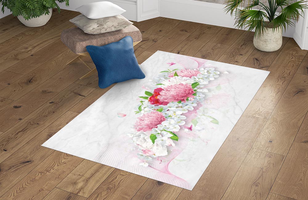 3D Ковер «Нежно-розовые хризантемы» Прямоугольный 4
