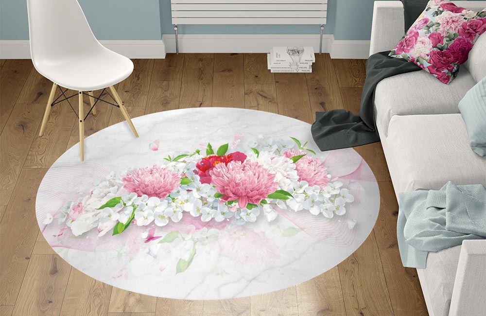 3D Ковер «Нежно-розовые хризантемы» Круглый 1