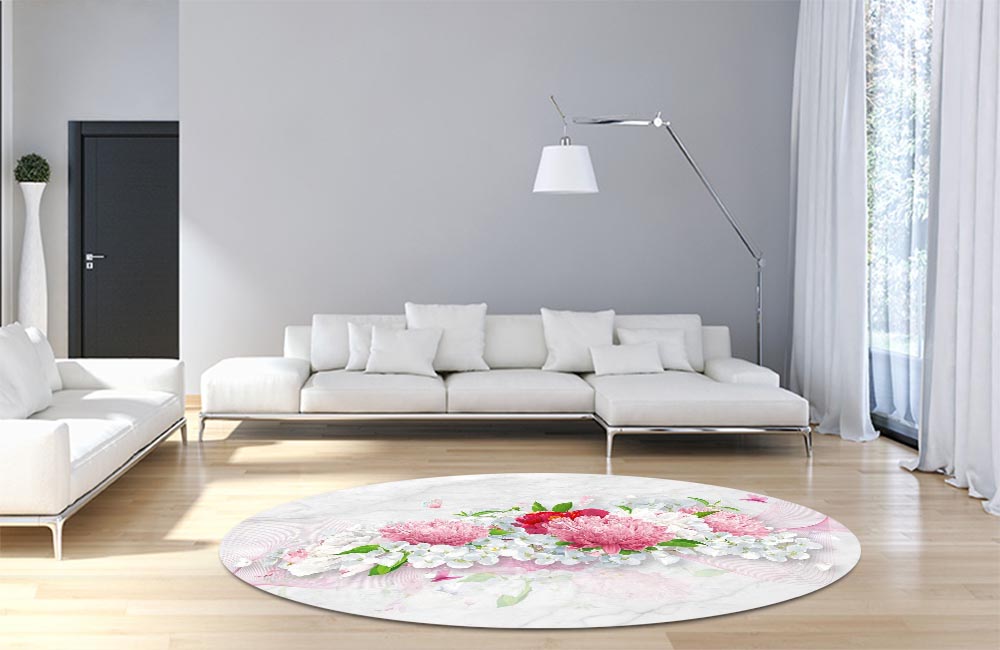 3D Ковер «Нежно-розовые хризантемы» Круглый 4