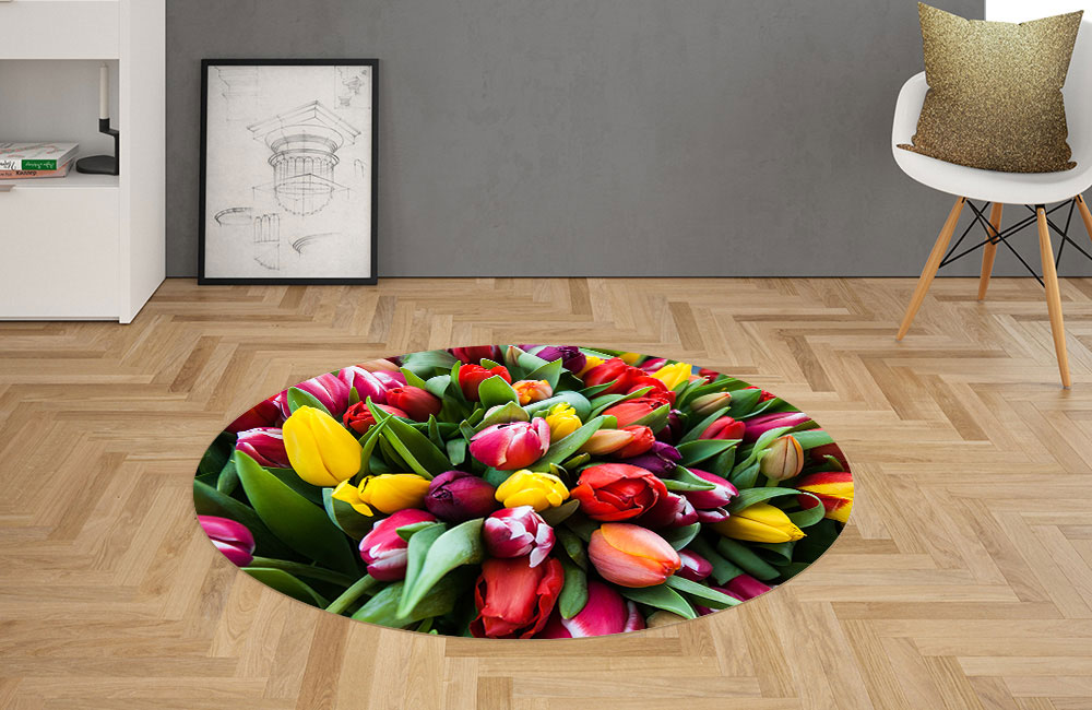 3D Ковер «Весеннее настроение с тюльпанами» Овальный 2