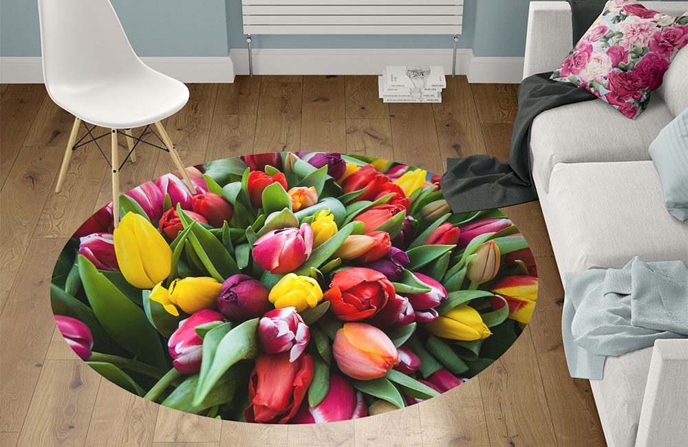 3D Ковер «Весеннее настроение с тюльпанами» Круглый 1