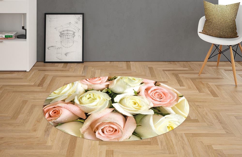 3D Ковер  «Салатово-розовые розы» Овальный 2