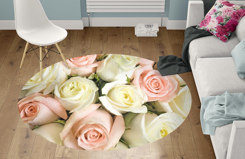3D Ковер  «Салатово-розовые розы» Круглый 1