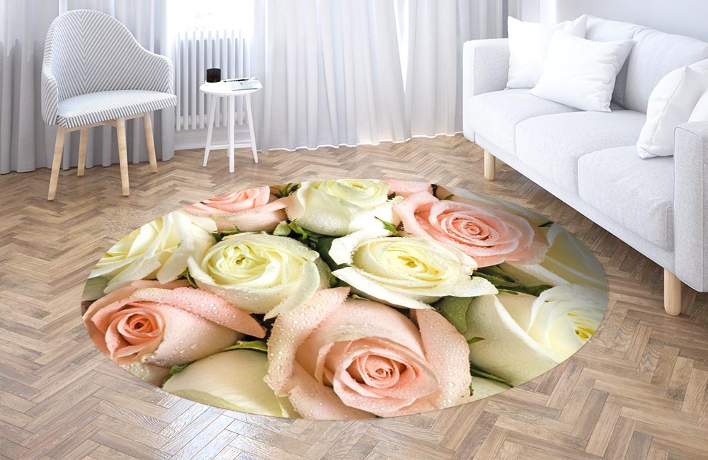 3D Ковер  «Салатово-розовые розы» Круглый 3