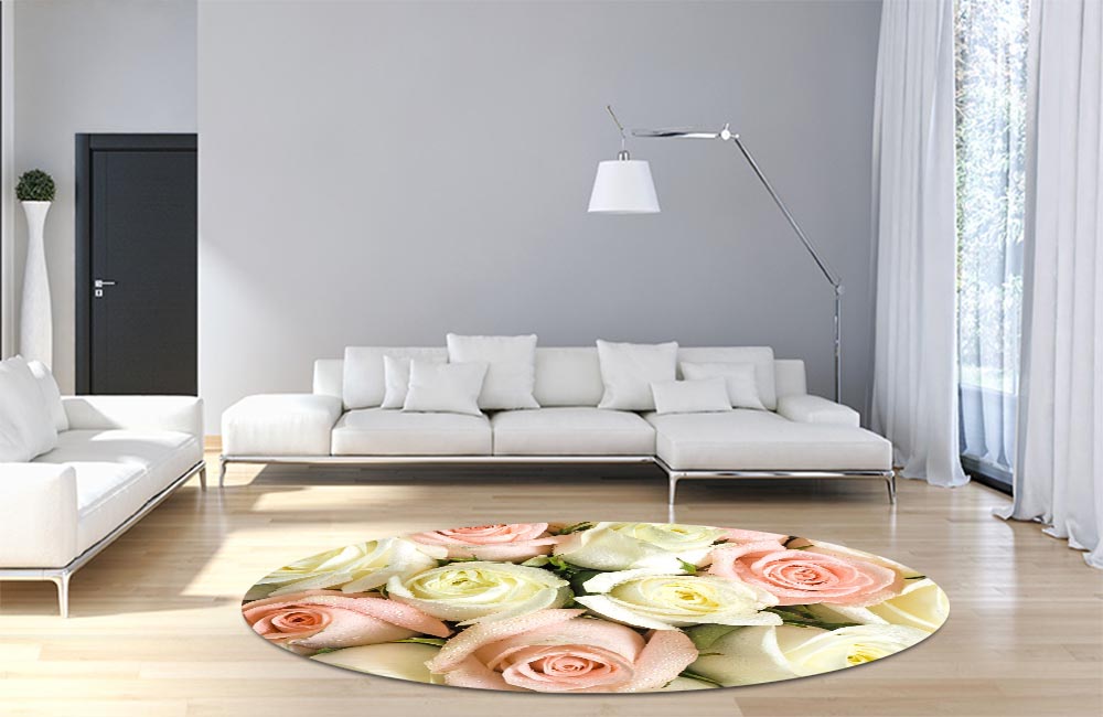 3D Ковер  «Салатово-розовые розы» Круглый 4