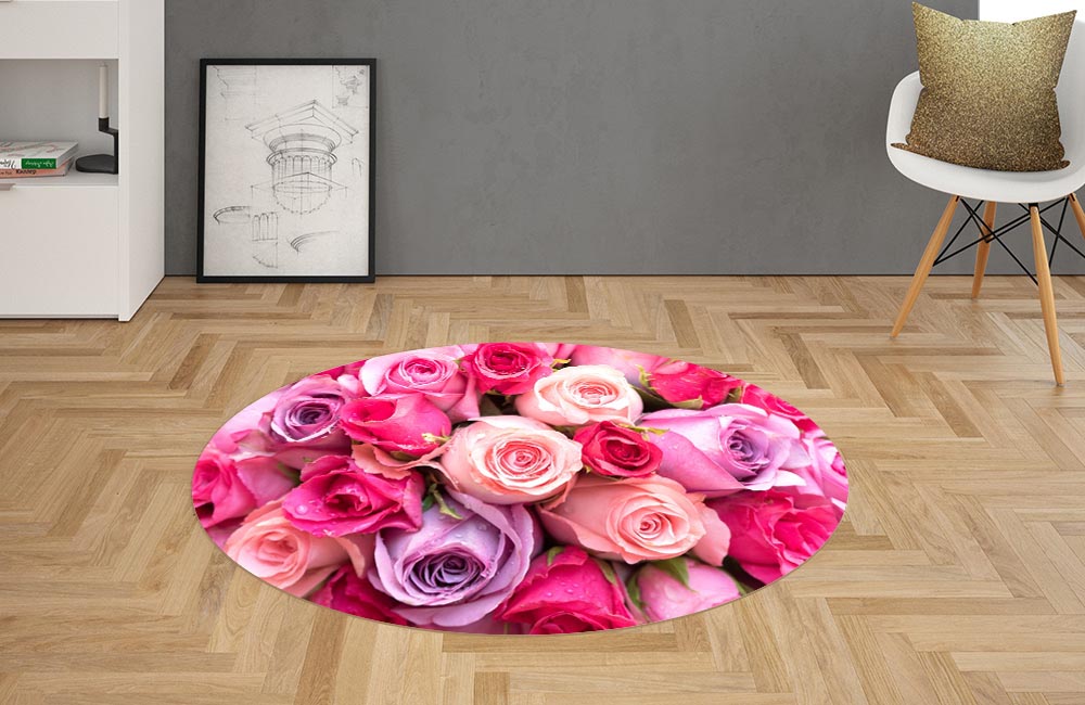 3D Ковер  «Нежные розы в каплях росы» Овальный 2