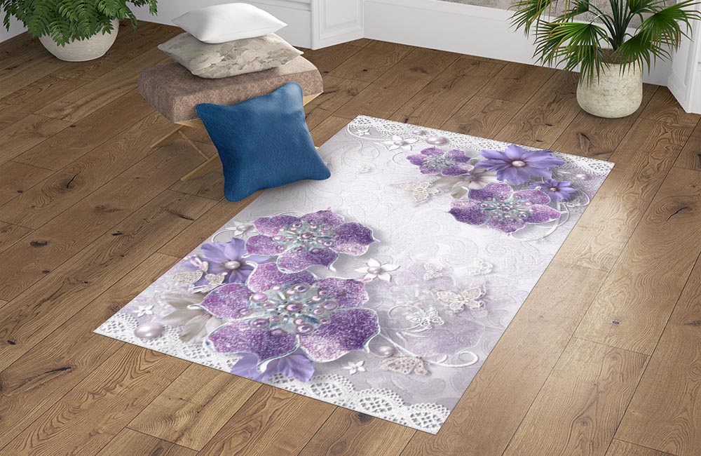 3D Ковер  «Ювелирные фиолетовые цветы»          Прямоугольный 4