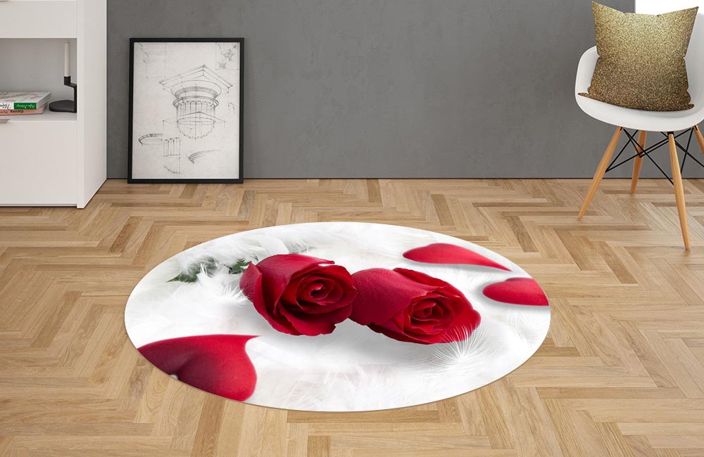 3D Ковер  «Красные розы в перьях»        Овальный 2