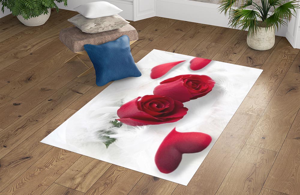 3D Ковер  «Красные розы в перьях»        Прямоугольный 4