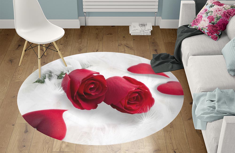 3D Ковер  «Красные розы в перьях»        Круглый 1