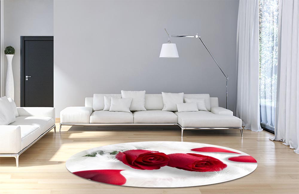 3D Ковер  «Красные розы в перьях»        Круглый 4