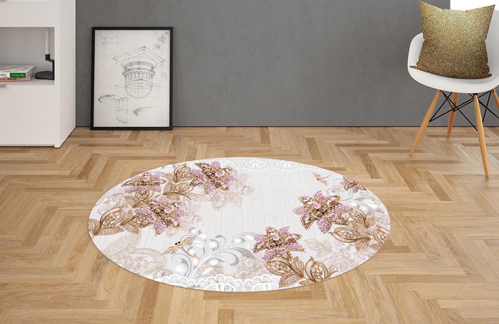 3D Ковер  «Розовые драгоценные цветы»          Овальный 2