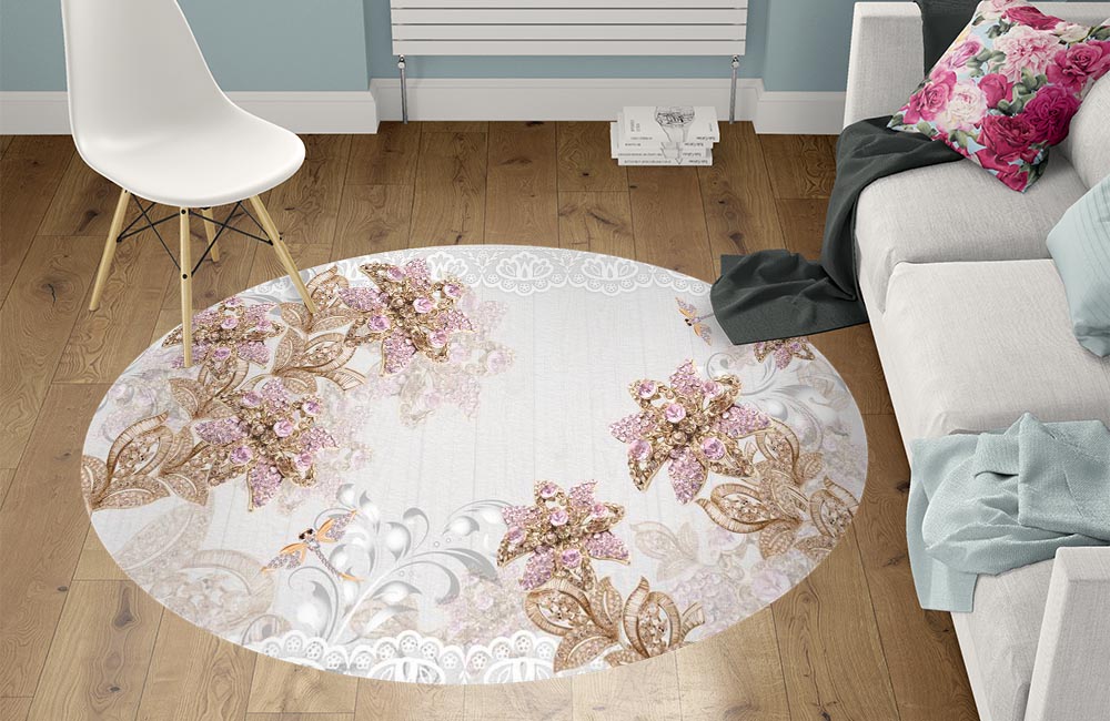 3D Ковер  «Розовые драгоценные цветы»          Круглый 1