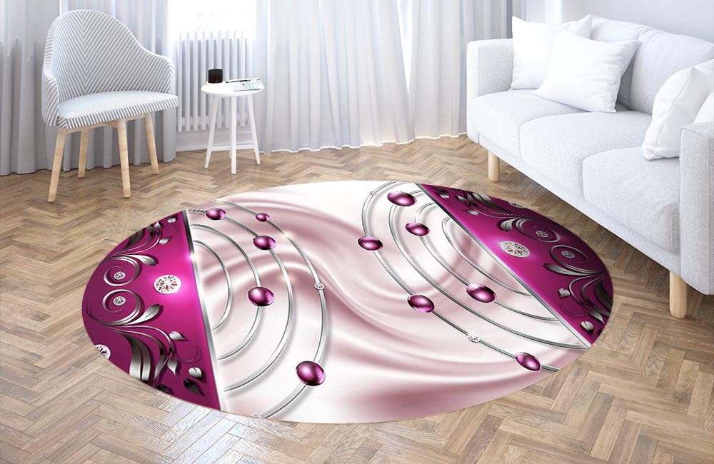 3D Ковер  «Композиция с драгоценностями в розовых тонах»       Круглый 3