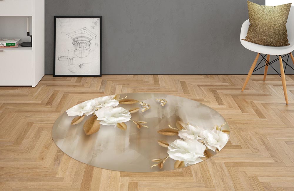3D Ковер  «Невесомые цветы на акварельном фоне»        Овальный 2