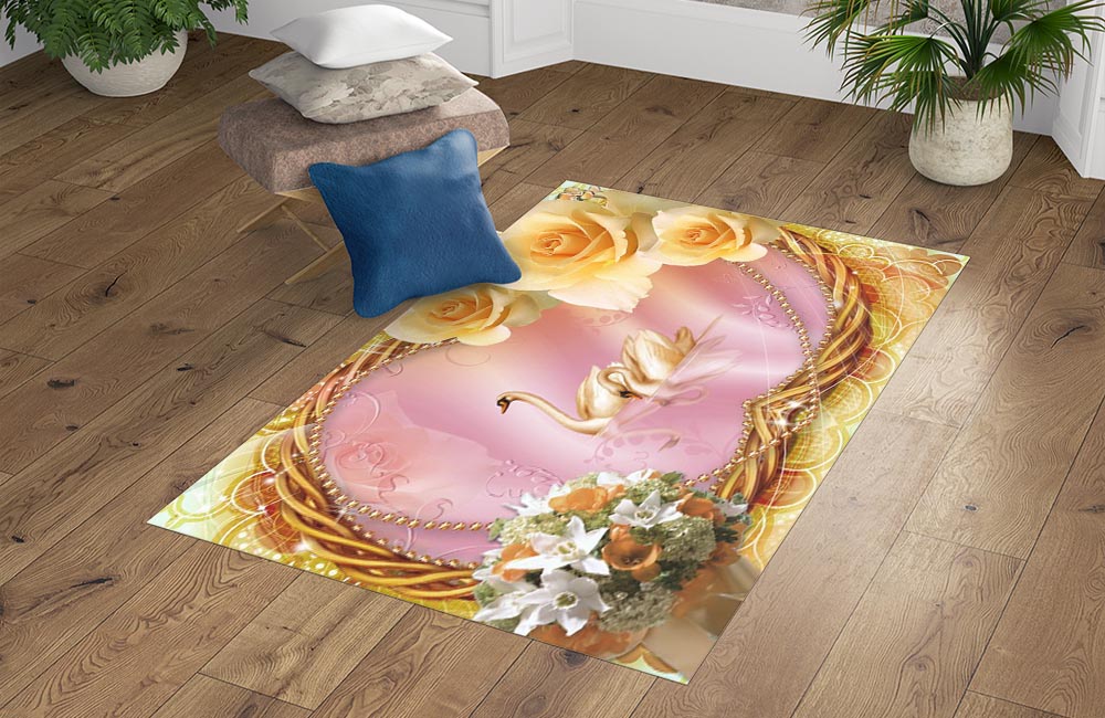 3D Ковер  «Пара лебедей в розовом пруду»        Прямоугольный 4