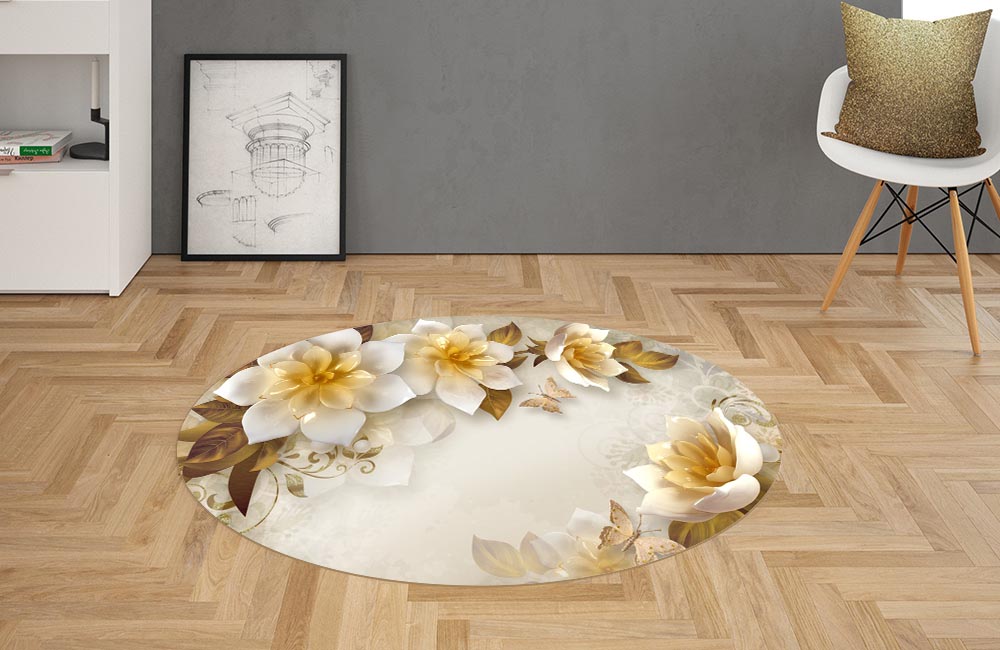 3D Ковер  «Красивые керамические цветы»          Овальный 2