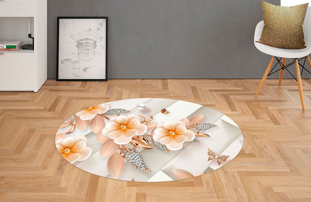 3D Ковер «Керамические цветы с драгоценными лепестками» Овальный 2