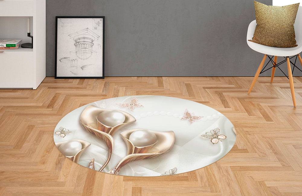 3D Ковер «Жемчужные каллы в окружении бабочек» Овальный 2
