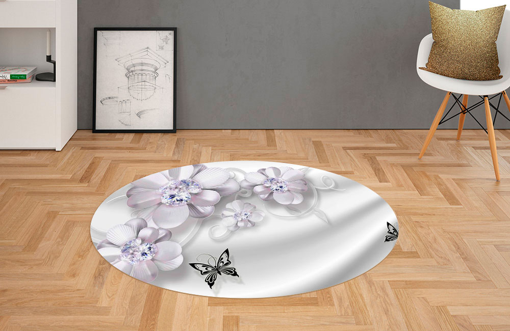 3D Ковер «Сапфировая фантазия с цветами и бабочками» Овальный 2