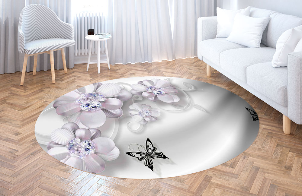 3D Ковер «Сапфировая фантазия с цветами и бабочками» Круглый 3