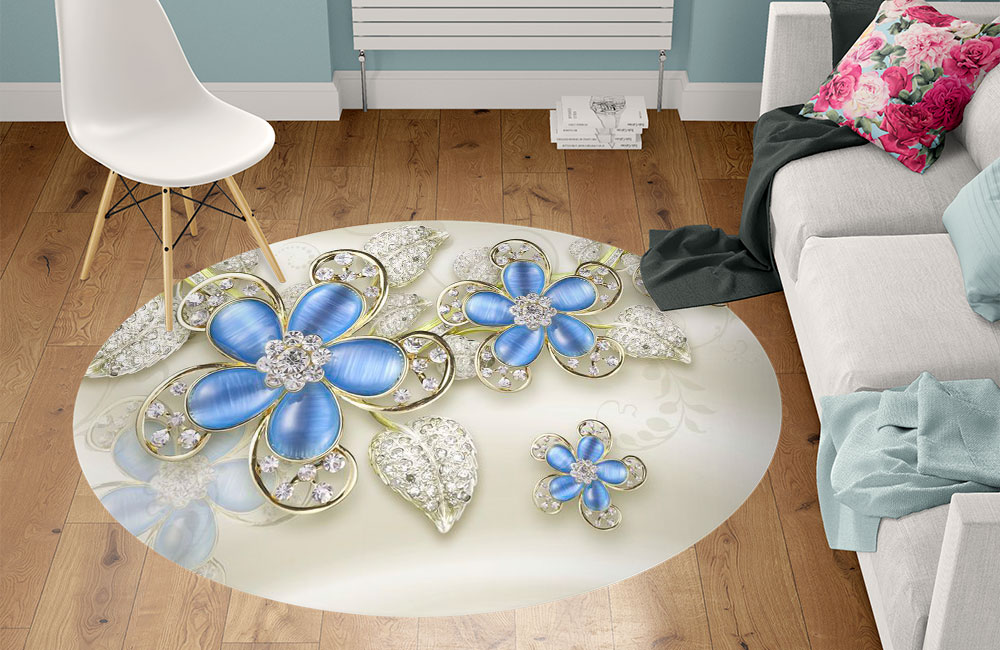 3D Ковер «Цветы с сапфировыми лепестками» Круглый 1