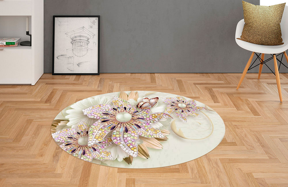 3D Ковер «Радужные ювелирные цветы» Овальный 2