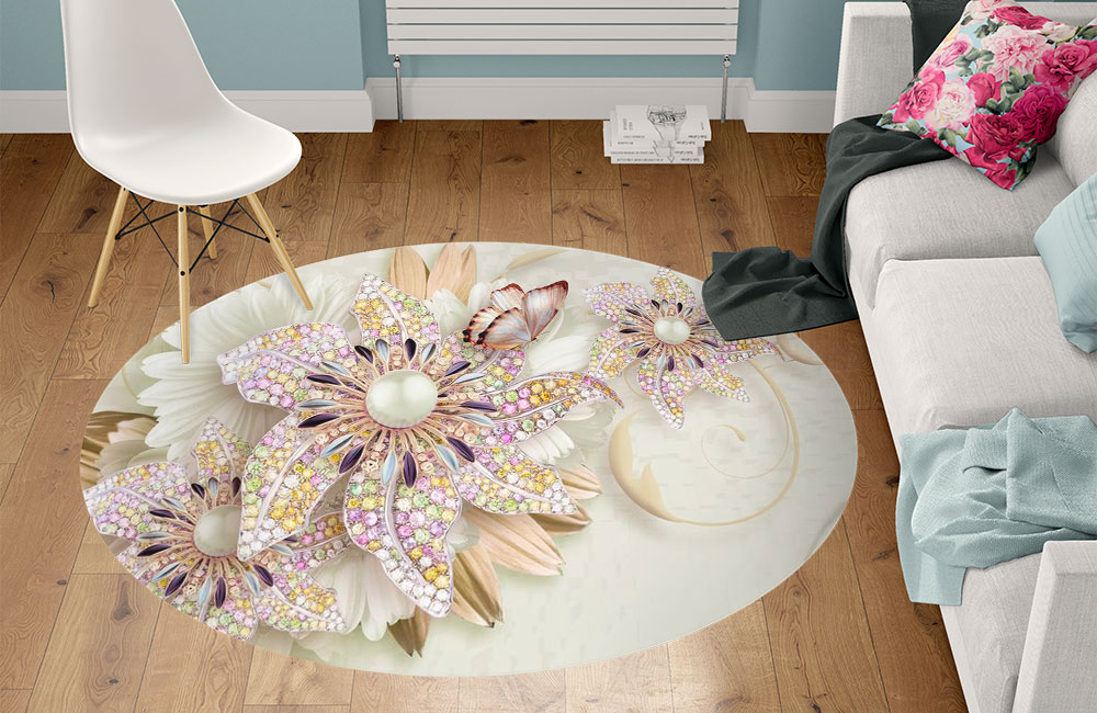 3D Ковер «Радужные ювелирные цветы» Круглый 1