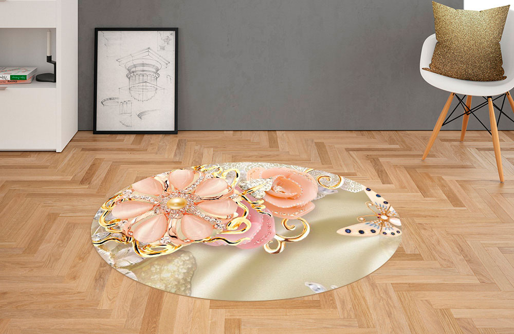 3D Ковер «Цветы с инкрустацией из драгоценных камней» Овальный 2