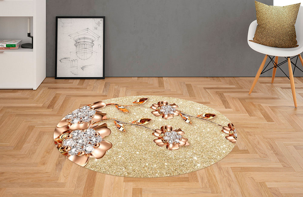 3D Ковер «Ювелирные цветы на золотом песке» Овальный 2
