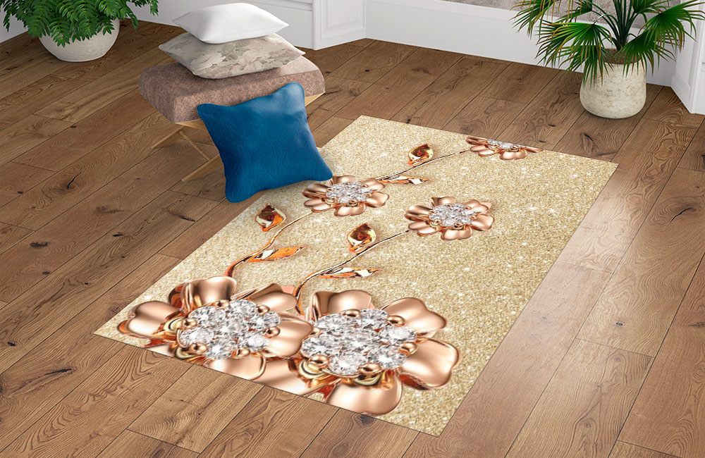 3D Ковер «Ювелирные цветы на золотом песке» Прямоугольный 4