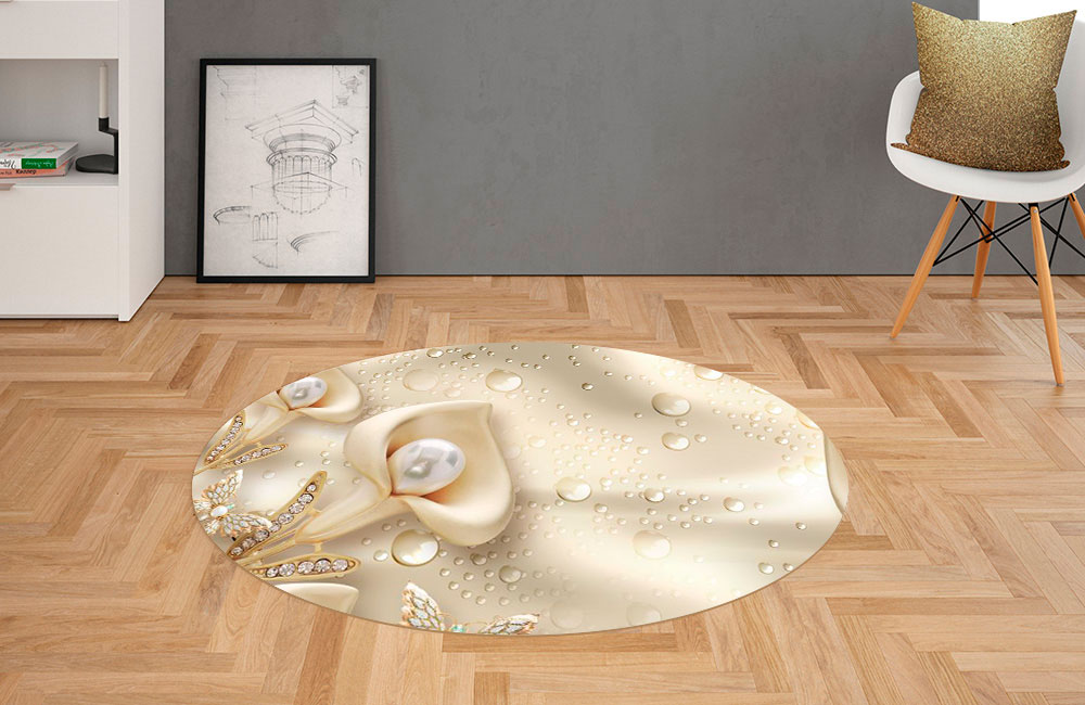 3D Ковер «Жемчужные каллы в каплях росы» Овальный 2