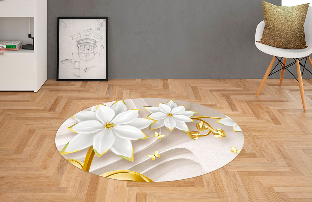 3D Ковер «Композиция с лебедями и керамическими лотосами» Овальный 2