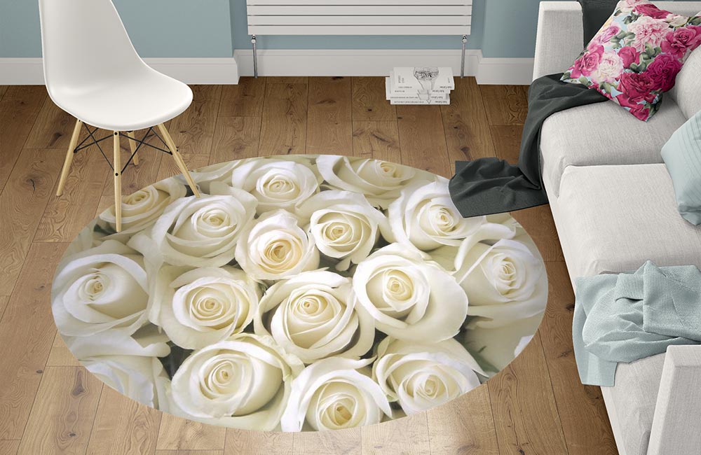 3D Ковер «Нежные белые розы» Круглый 1