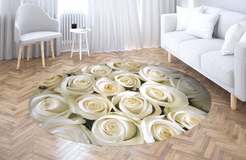 3D Ковер «Нежные белые розы» Круглый 3