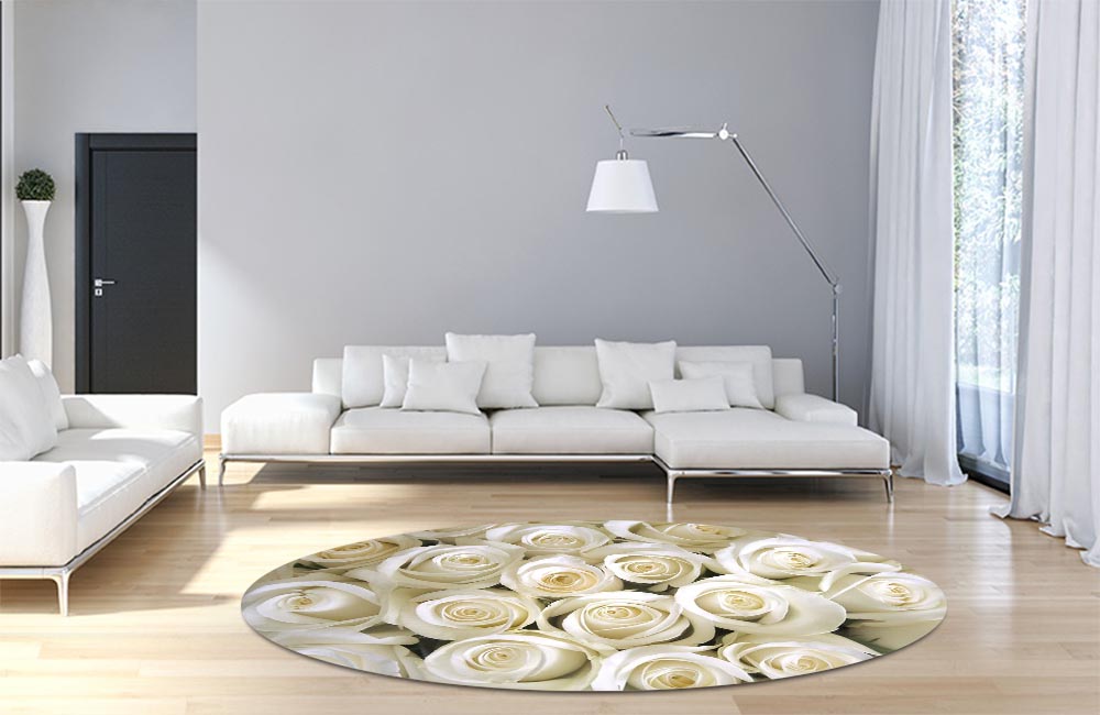 3D Ковер «Нежные белые розы» Круглый 4
