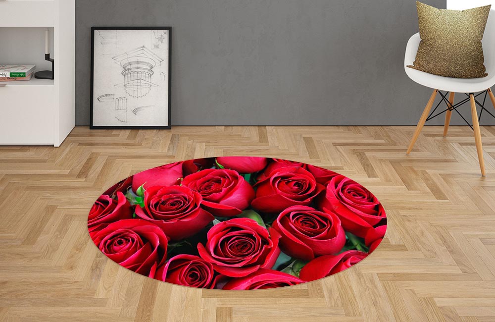 3D Ковер «Нежные бордовые розы» Овальный 2