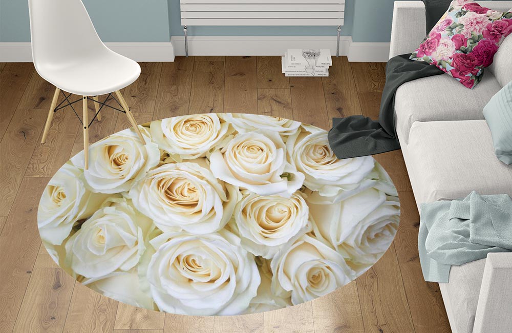 3D Ковер «Нежные кремовые розы» Круглый 1