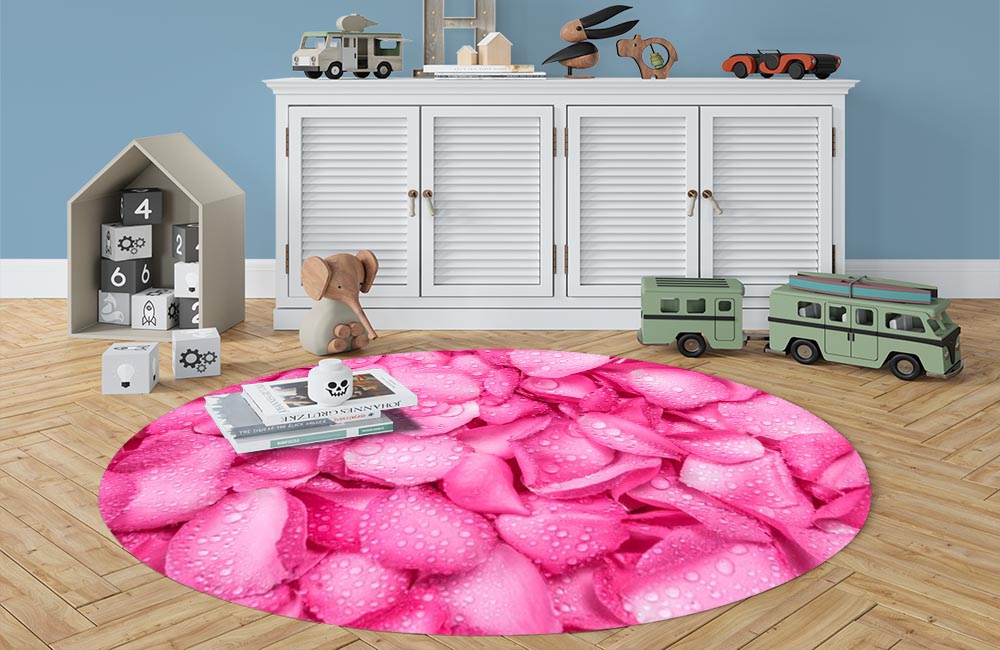 3D Ковер «Розовые лепестки в росе» Овальный 3