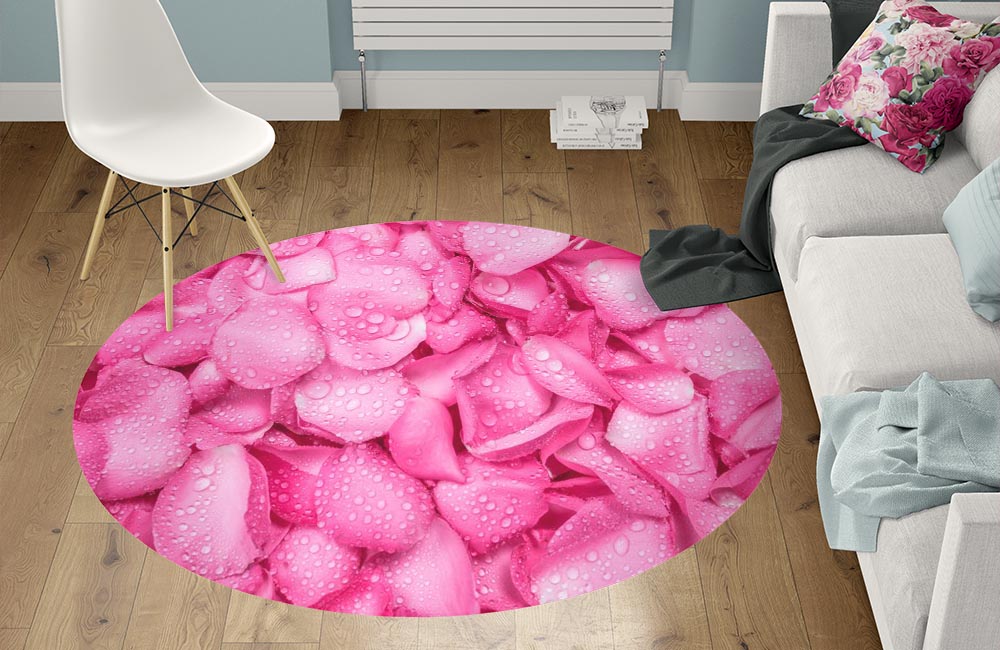 3D Ковер «Розовые лепестки в росе» Круглый 1