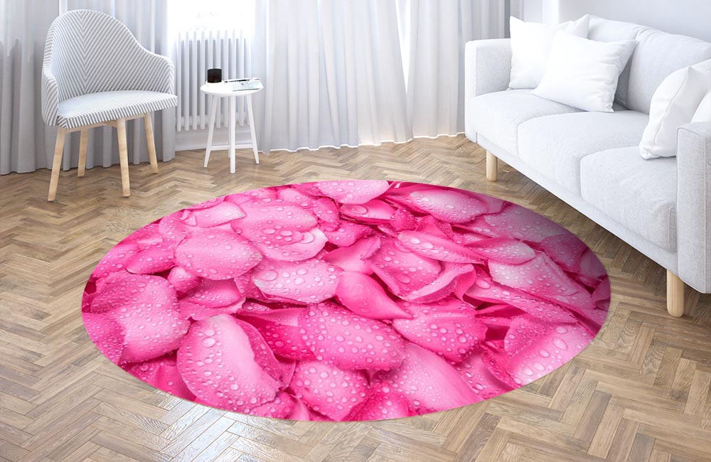 3D Ковер «Розовые лепестки в росе» Круглый 3