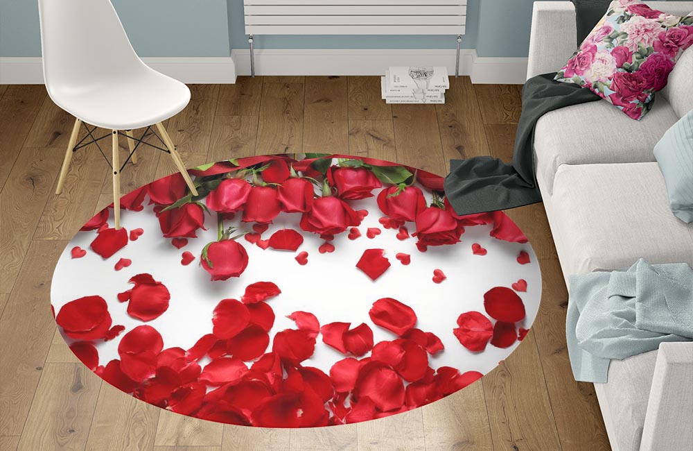 3D Ковер «Алые розы с лепестками» Круглый 1